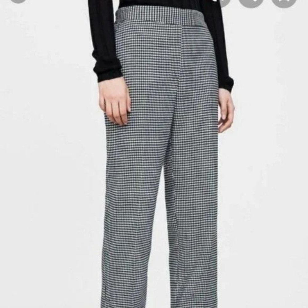 Zara dark Grey Houndstooth Straight leg pant for academic business wardrobe US 6
